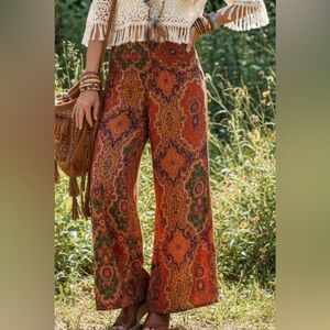 Earthbound Vibrant Bohemian Hippie Palazzo Paisley Wide Leg Pants Size XL